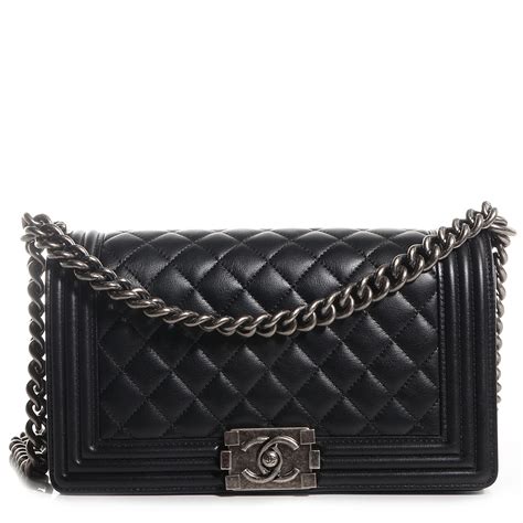 chanel metallic calfskin quilted new medium boy flap black|coco Chanel boys bag.